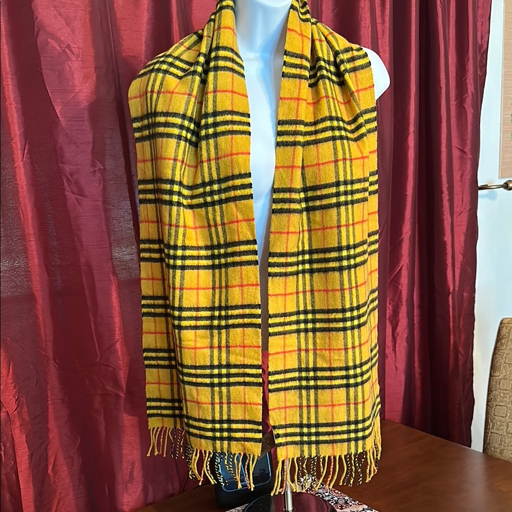 Burberry Yellow and Black Plaid Scarf